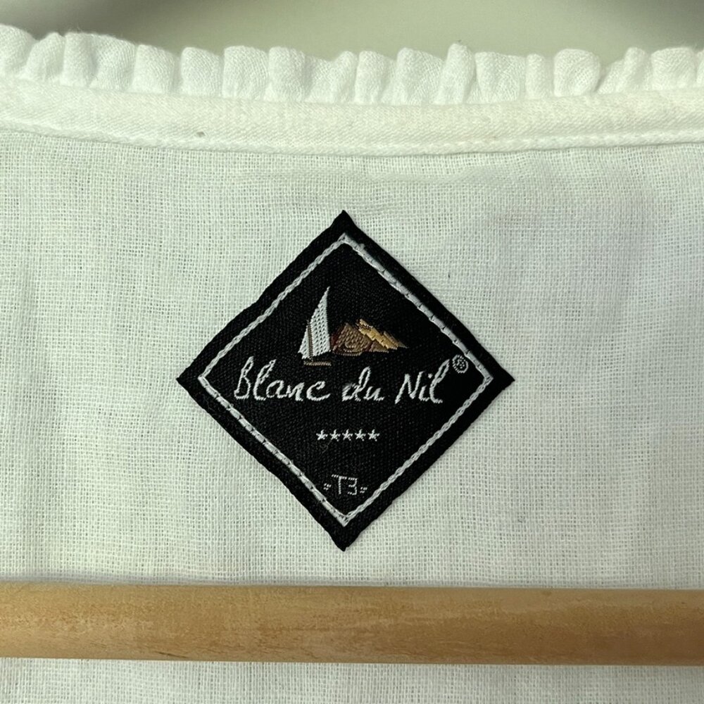 Blanc Du Nil Dress Size T3 Large White Cotton Gauze Drawstring Beach Resort - Picture 6 of 13